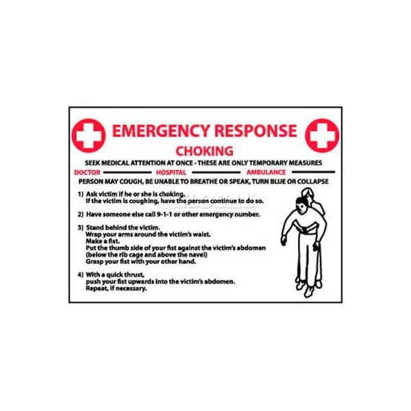 NMC Sign, Choke Emergency Response, 10in X 14in, White/Red/Black